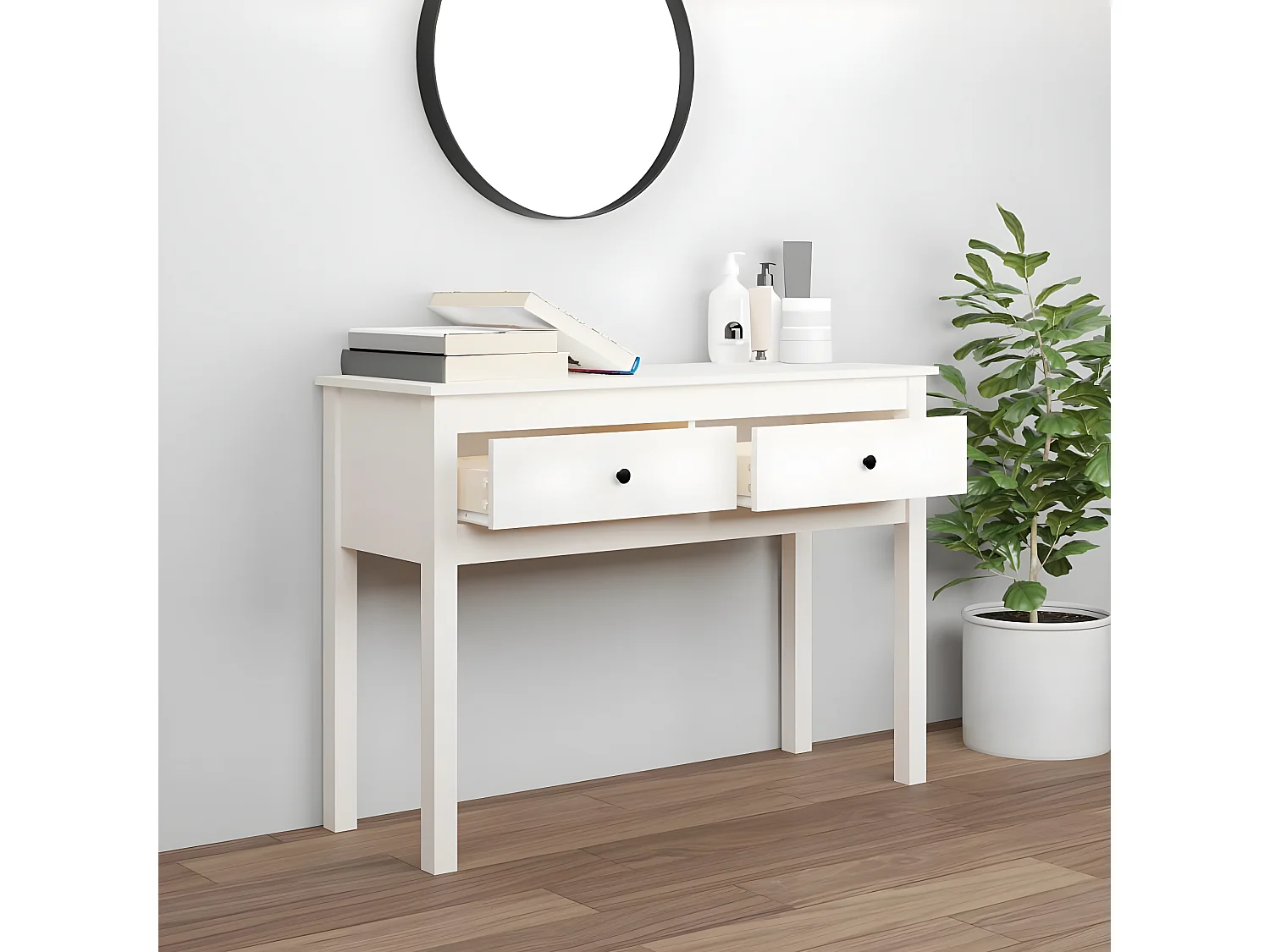 Mesa consola de madera maciza de pino blanco 100x35x75 cm ES526968