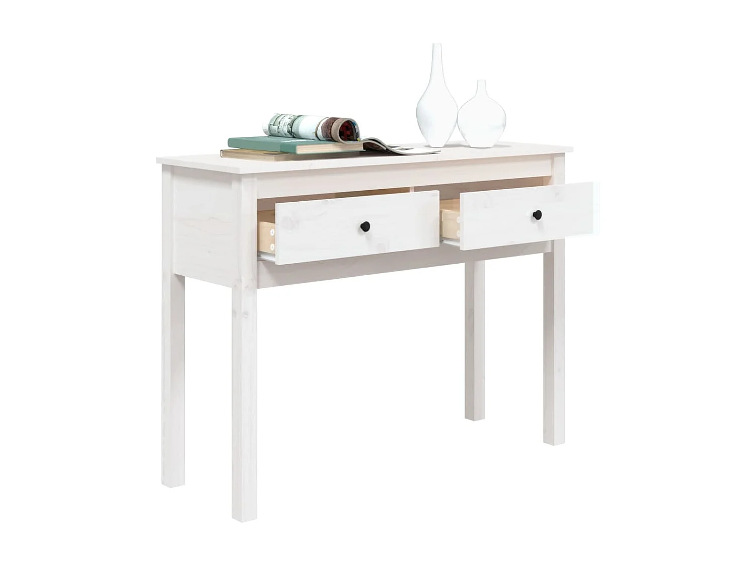 Mesa consola de madera maciza de pino blanco 100x35x75 cm ES526968