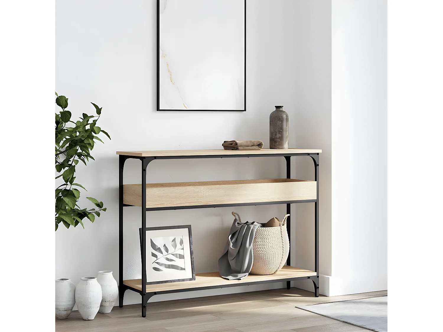 Table console avec étagère chêne sonoma 100x29x75 cm GHR89667