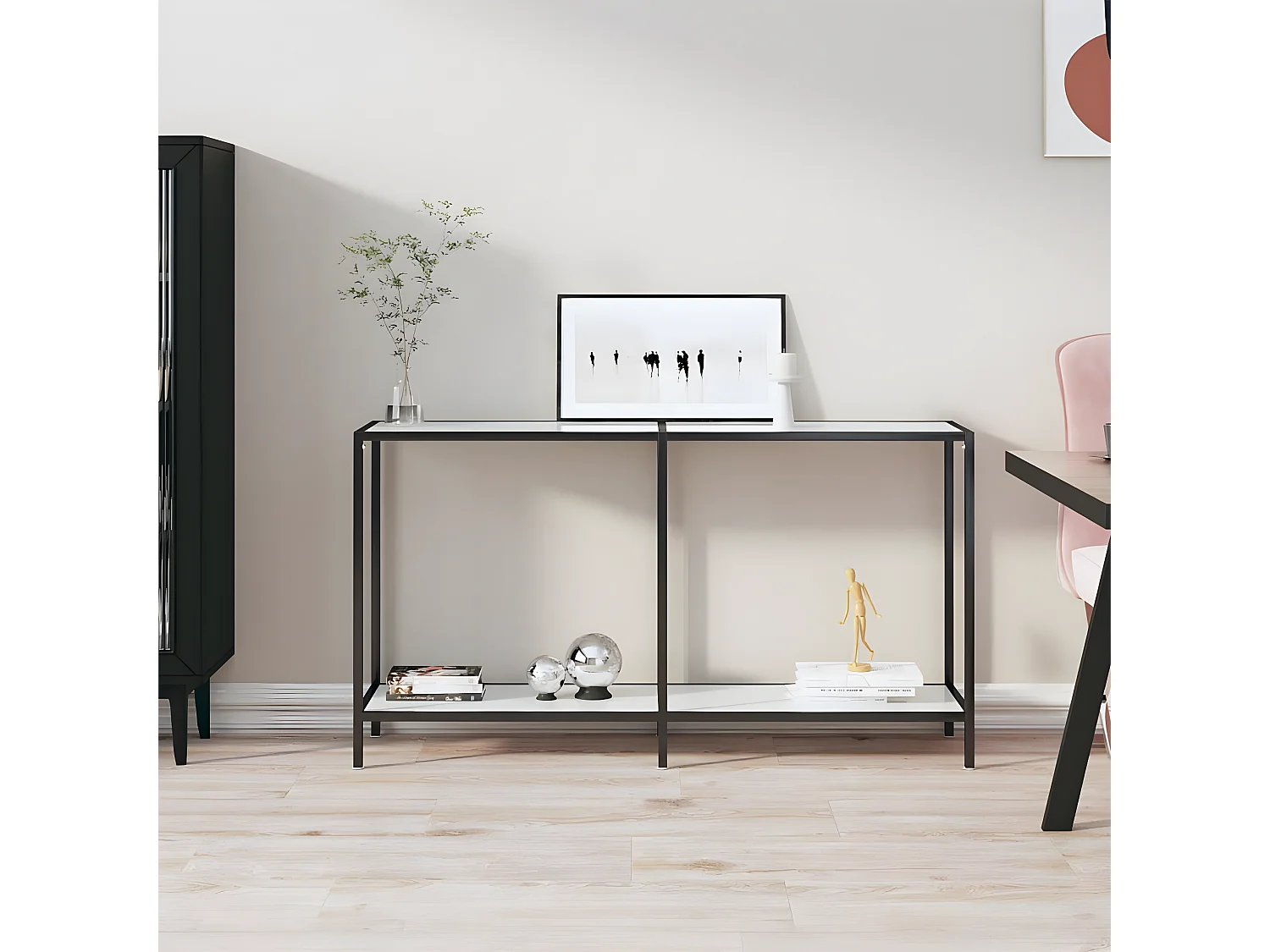 Table console Blanc 140x35x75,5 cm Verre trempé GHR57764