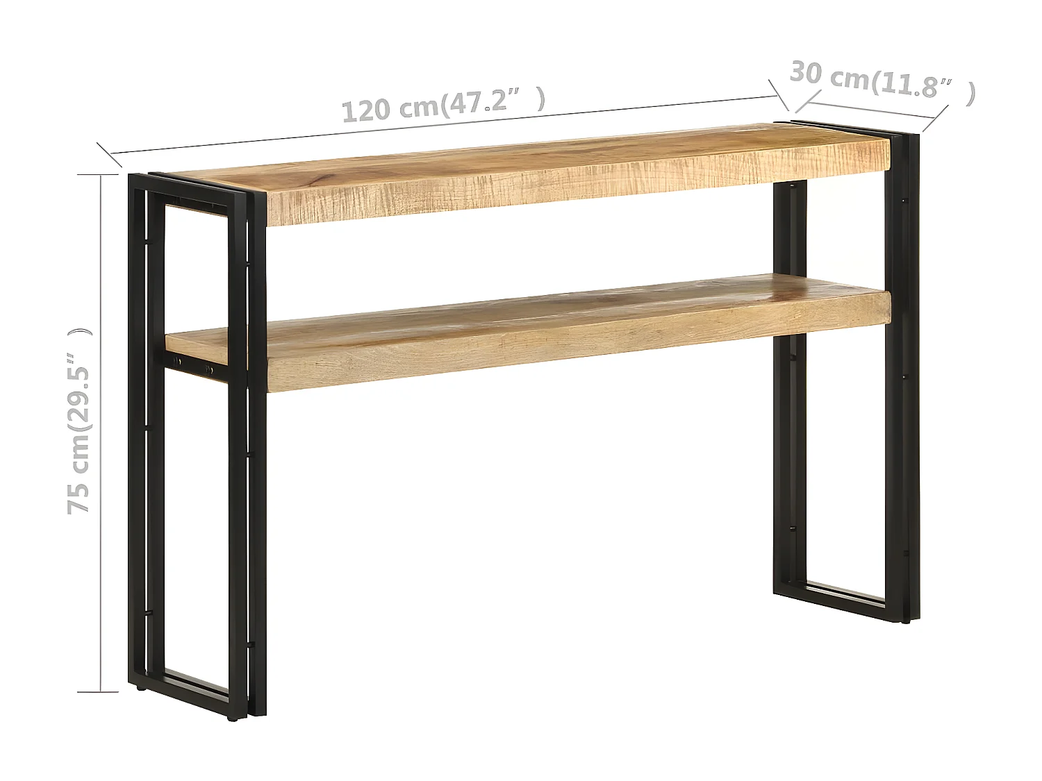 Konsolentisch,Flurtisch 120x30x75 cm Raues Mangoholz -gkd99997