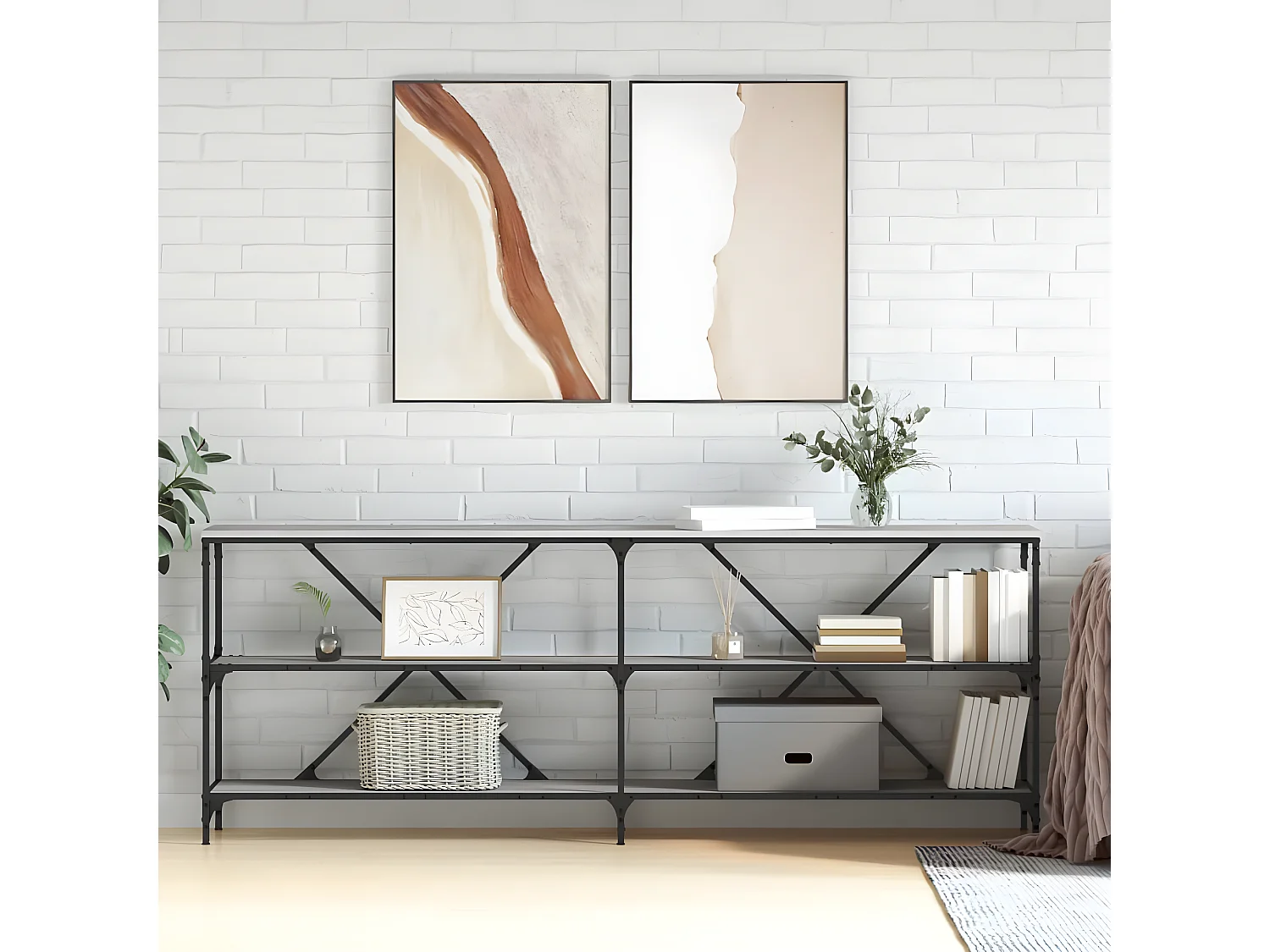 Table console sonoma gris 200x30x75 cm bois d'ingénierie et fer GHR38046