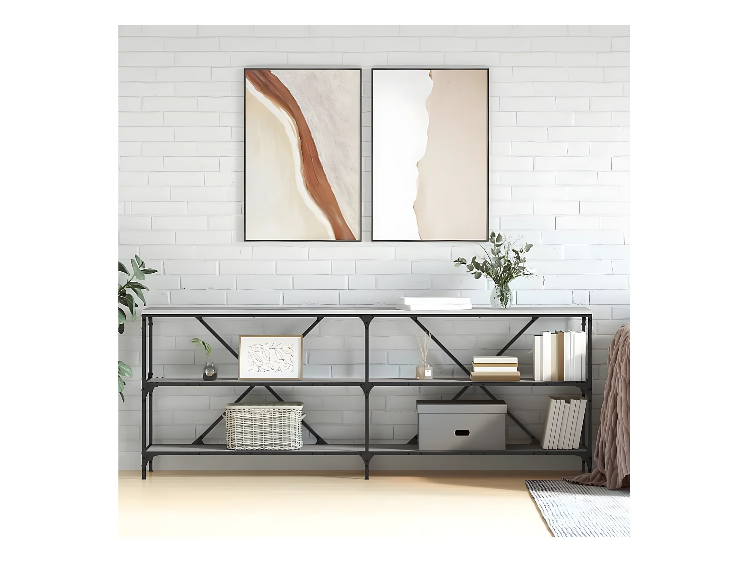 Table console sonoma gris 200x30x75 cm bois d'ingénierie et fer GHR38046