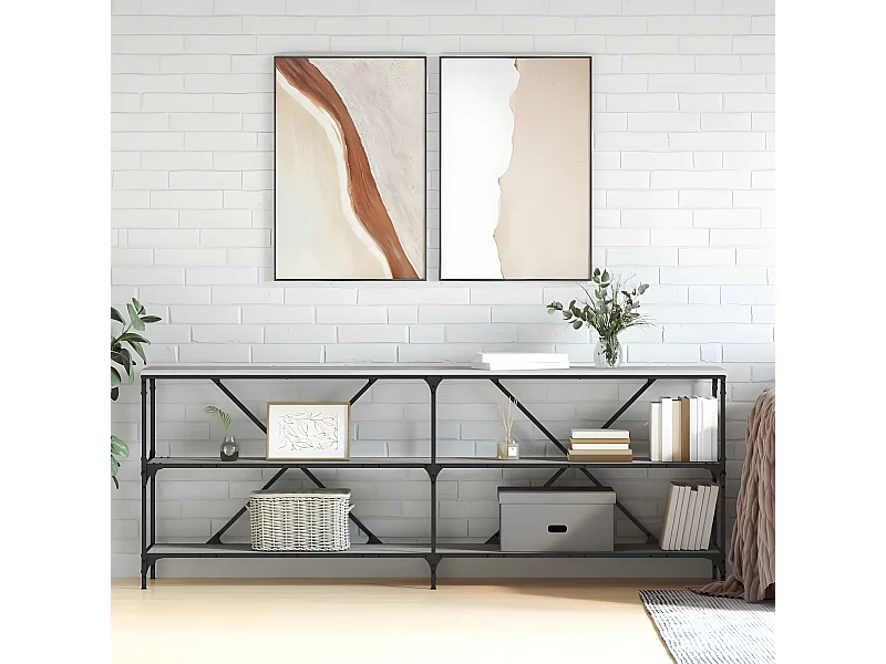 Table console sonoma gris 200x30x75 cm bois d'ingénierie et fer GHR38046