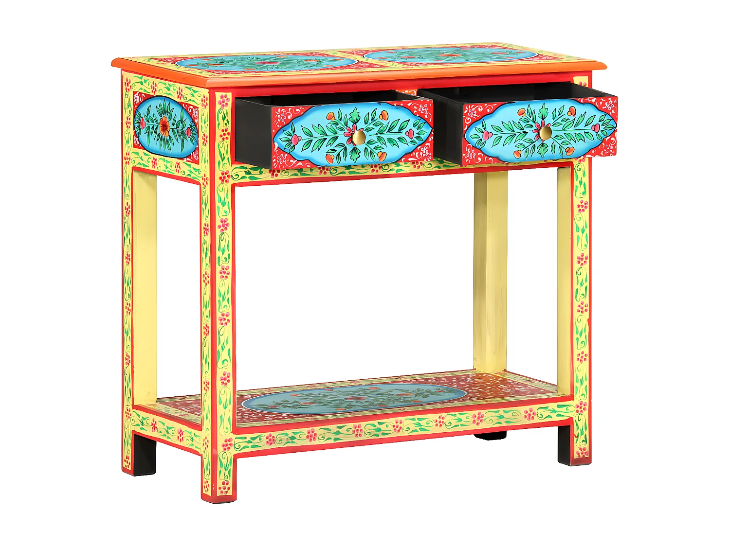 Table console peinte à la main 80x35x75 cm Bois de manguier GHR67161