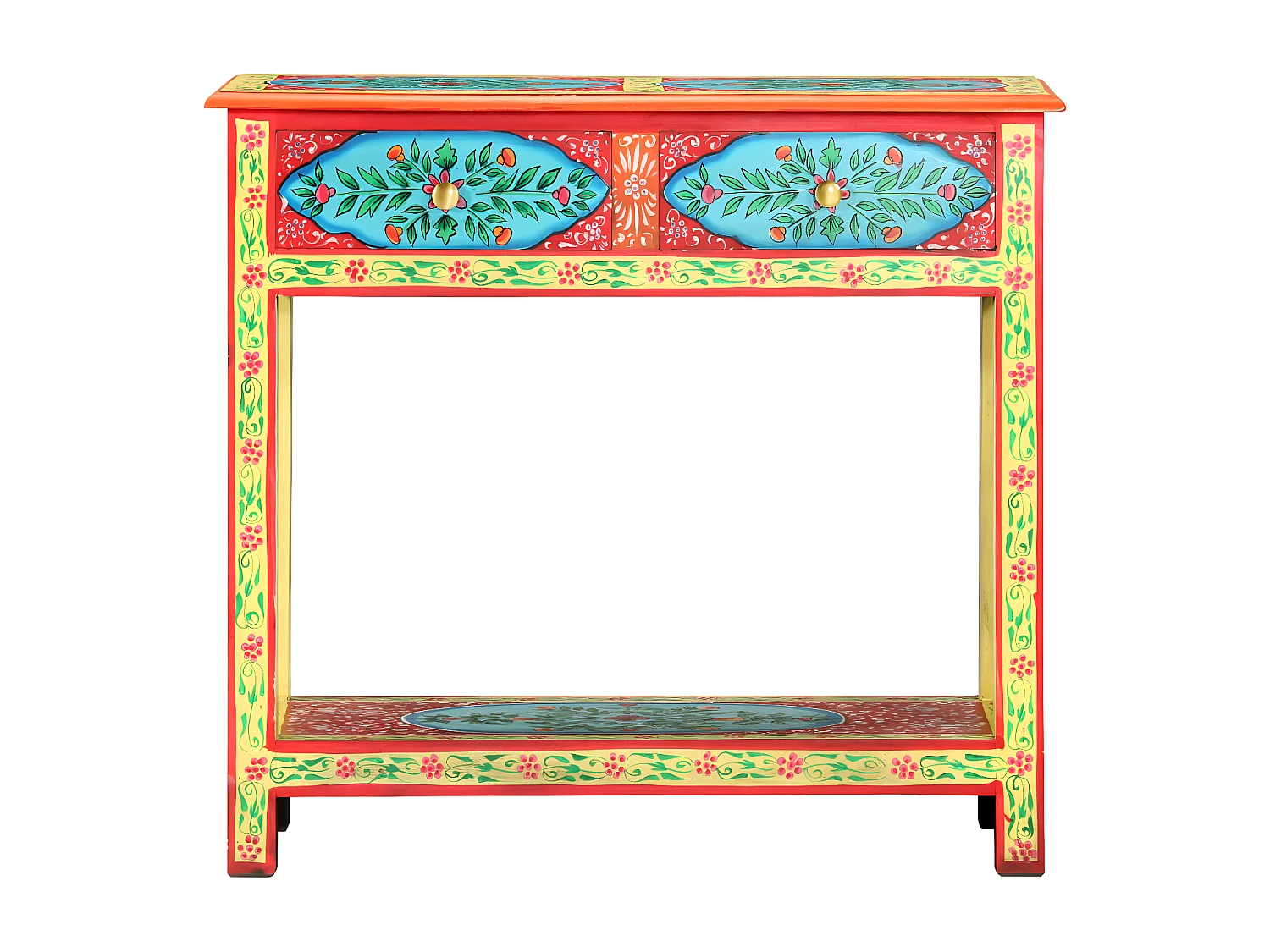 Table console peinte à la main 80x35x75 cm Bois de manguier GHR67161