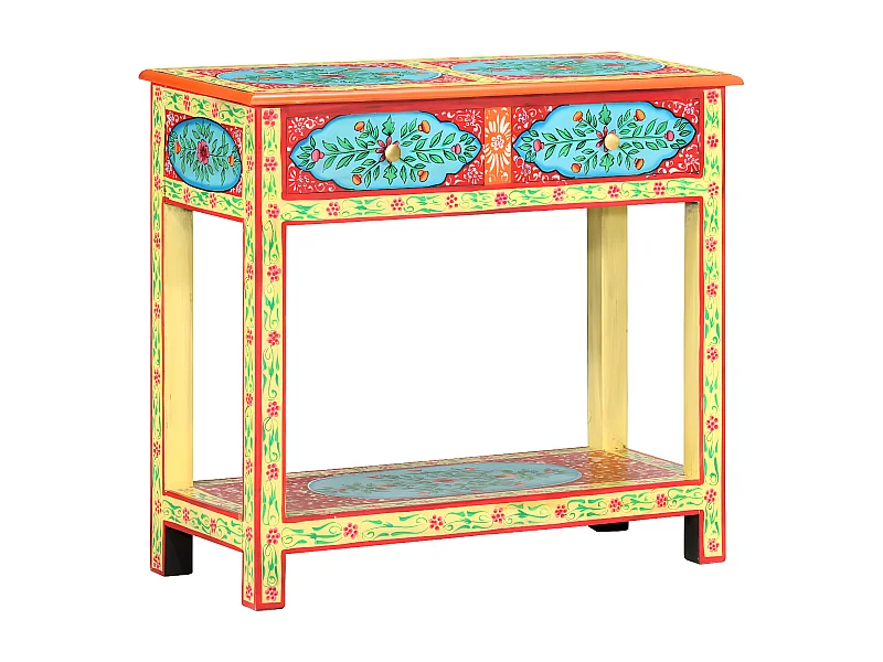 Table console peinte à la main 80x35x75 cm Bois de manguier GHR67161