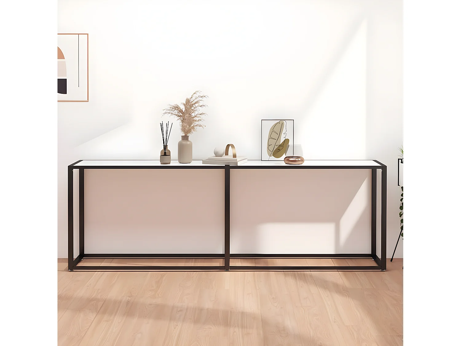 Table console Marbre blanc 220x35x75,5 cm Verre trempé GHR44977