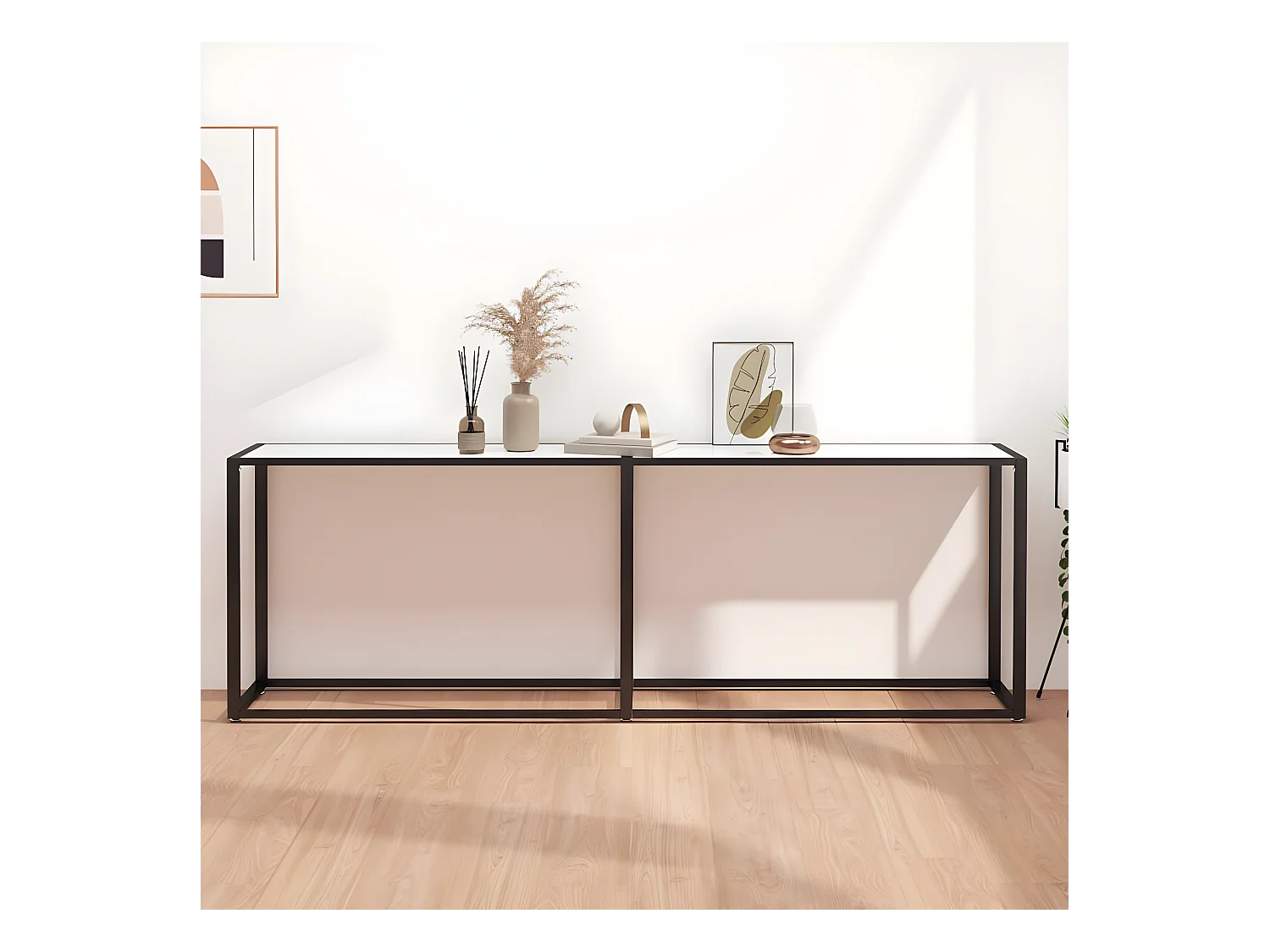 Table console Marbre blanc 220x35x75,5 cm Verre trempé GHR44977