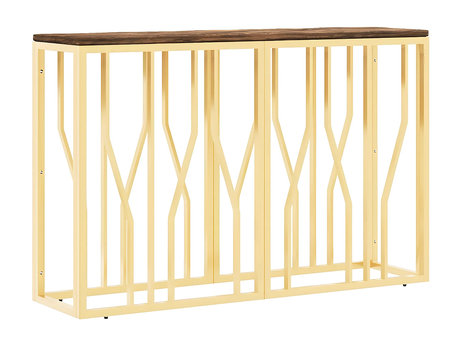 Table console doré acier inoxydable et bois massif récupération GHR12884