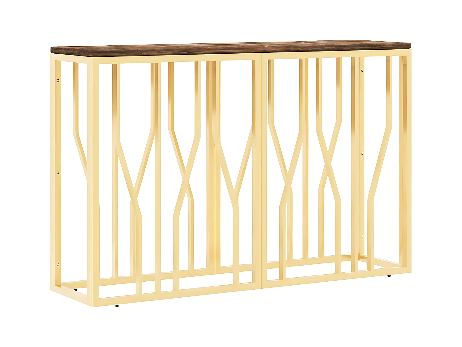 Mesa consola acero inoxidable y madera maciza reciclada dorada ES938358