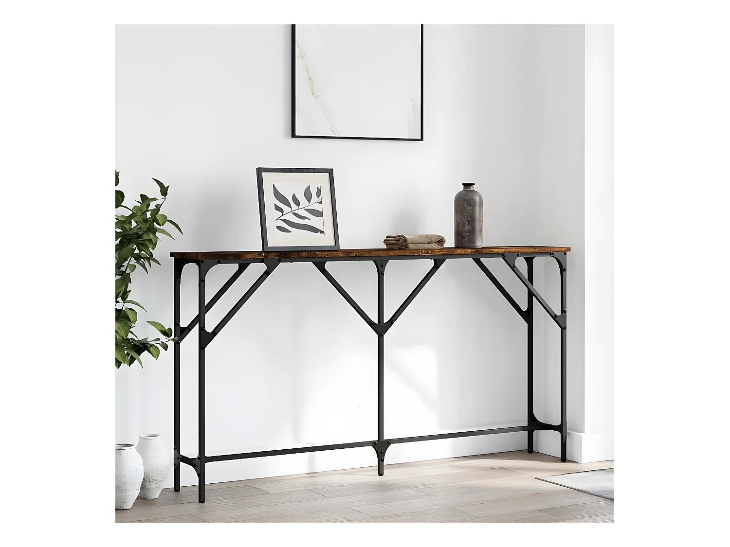 Table console chêne fumé 140x23x75 cm bois d'ingénierie GHR20070
