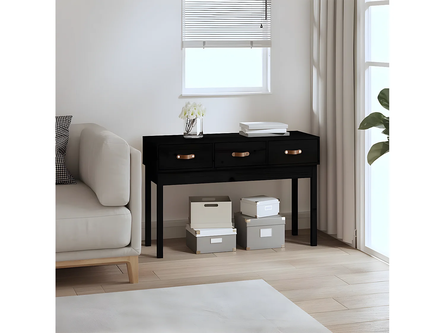 Table console Noir 114x40x75 cm Bois massif de pin GHR61083