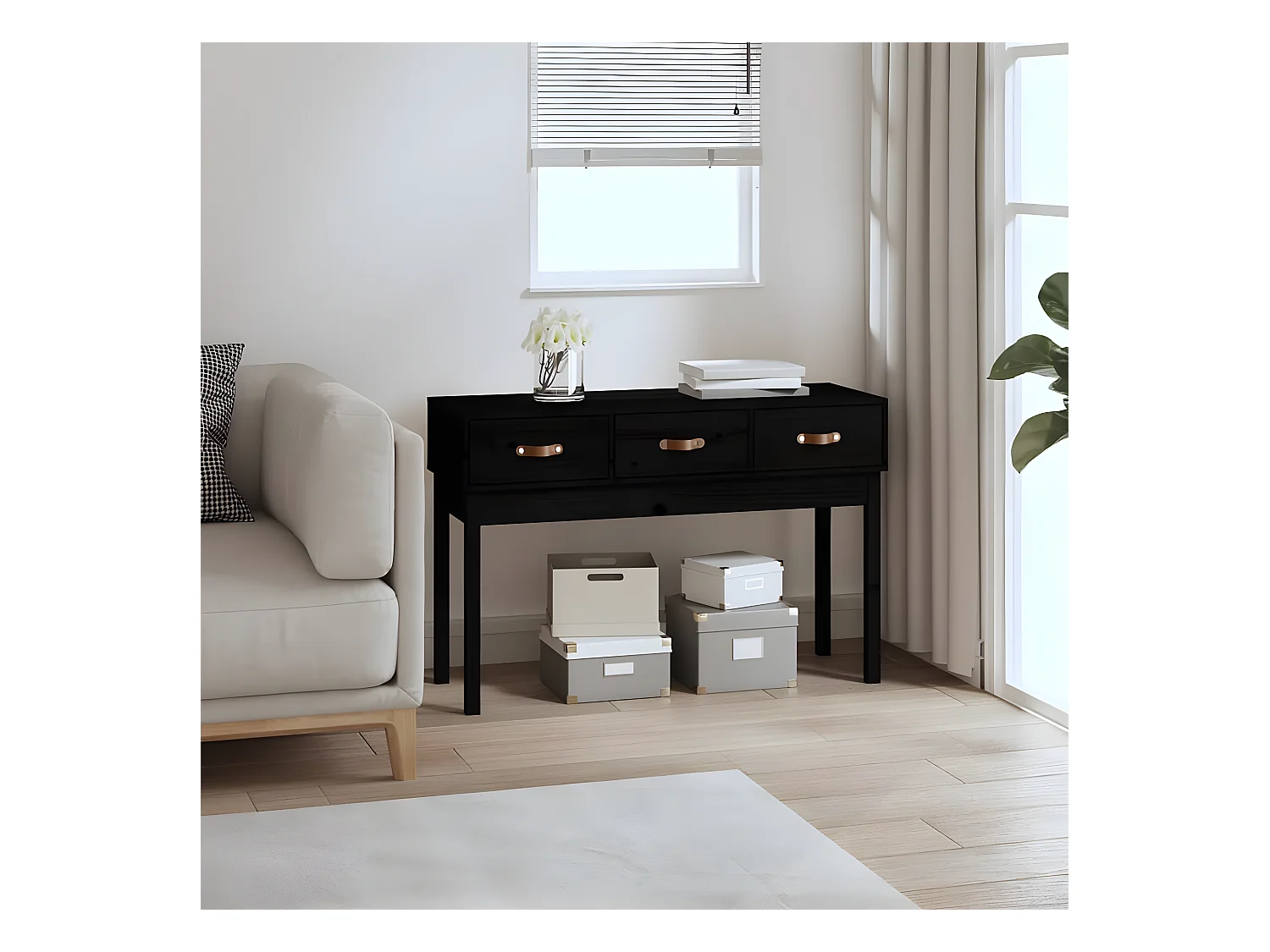 Table console Noir 114x40x75 cm Bois massif de pin GHR61083