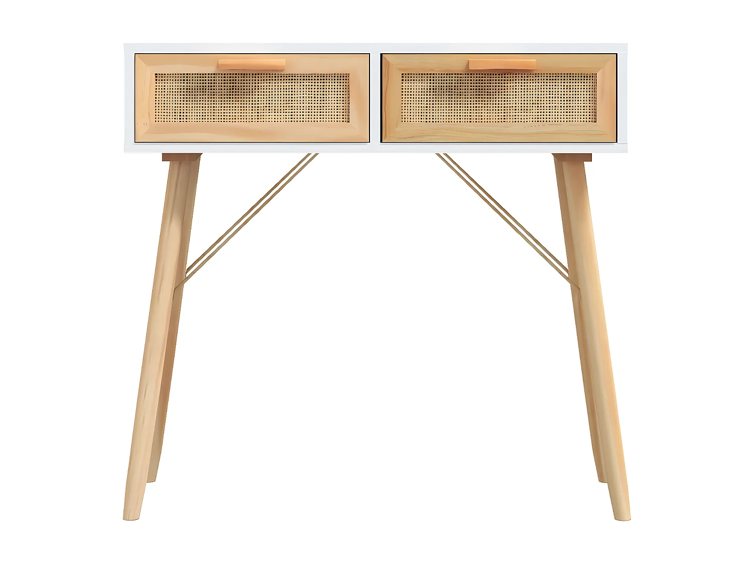 Table console Blanc 80x30x75 cm Bois massif pin /rotin naturel GHR52897