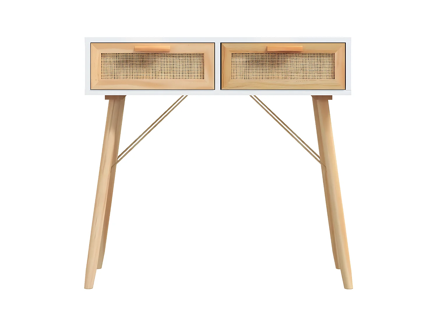 Konsolentisch,Flurtisch Weiß 80x30x75 cm Massivholz Kiefer Natur-Rattan -gkd901548