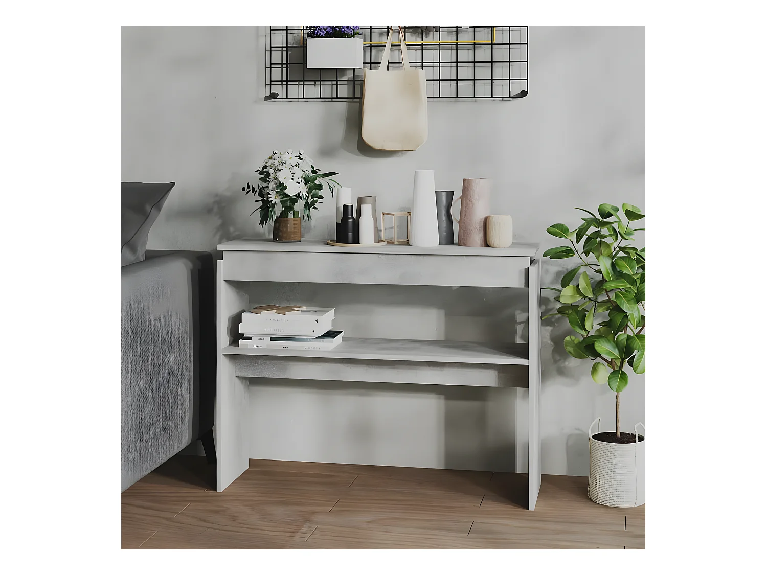 Table console Gris béton 102x30x80 cm Aggloméré GHR71133