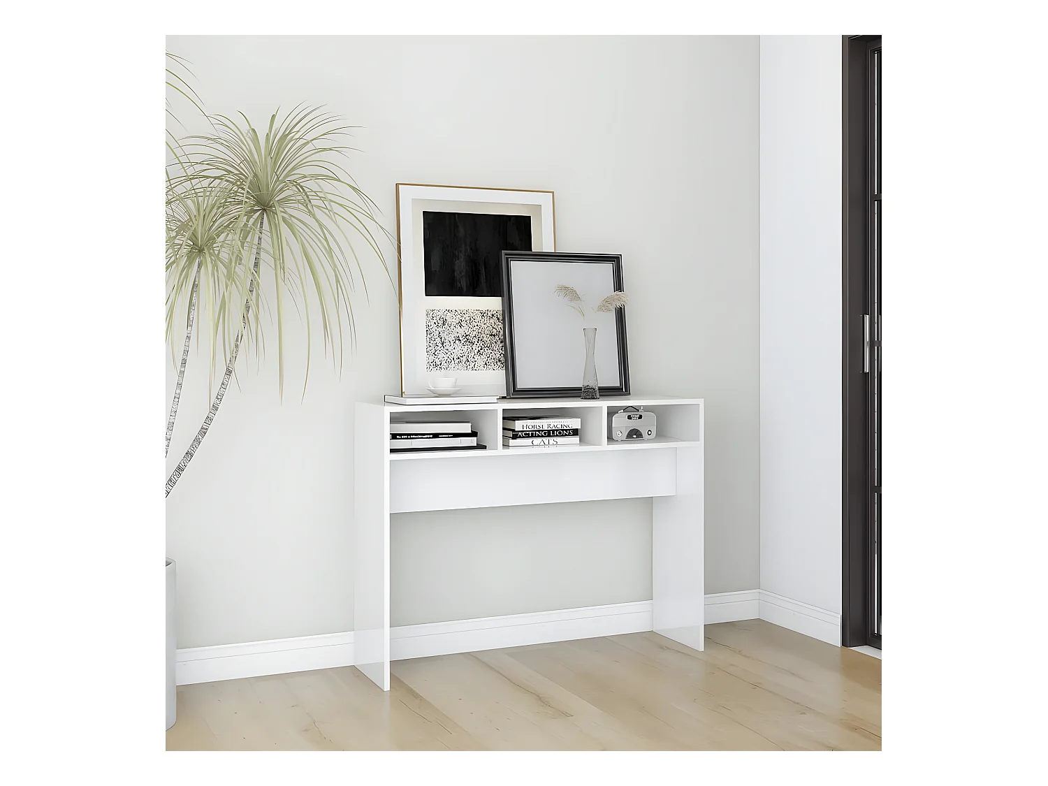 Table console Blanc brillant 105x30x80 cm Aggloméré GHR63628