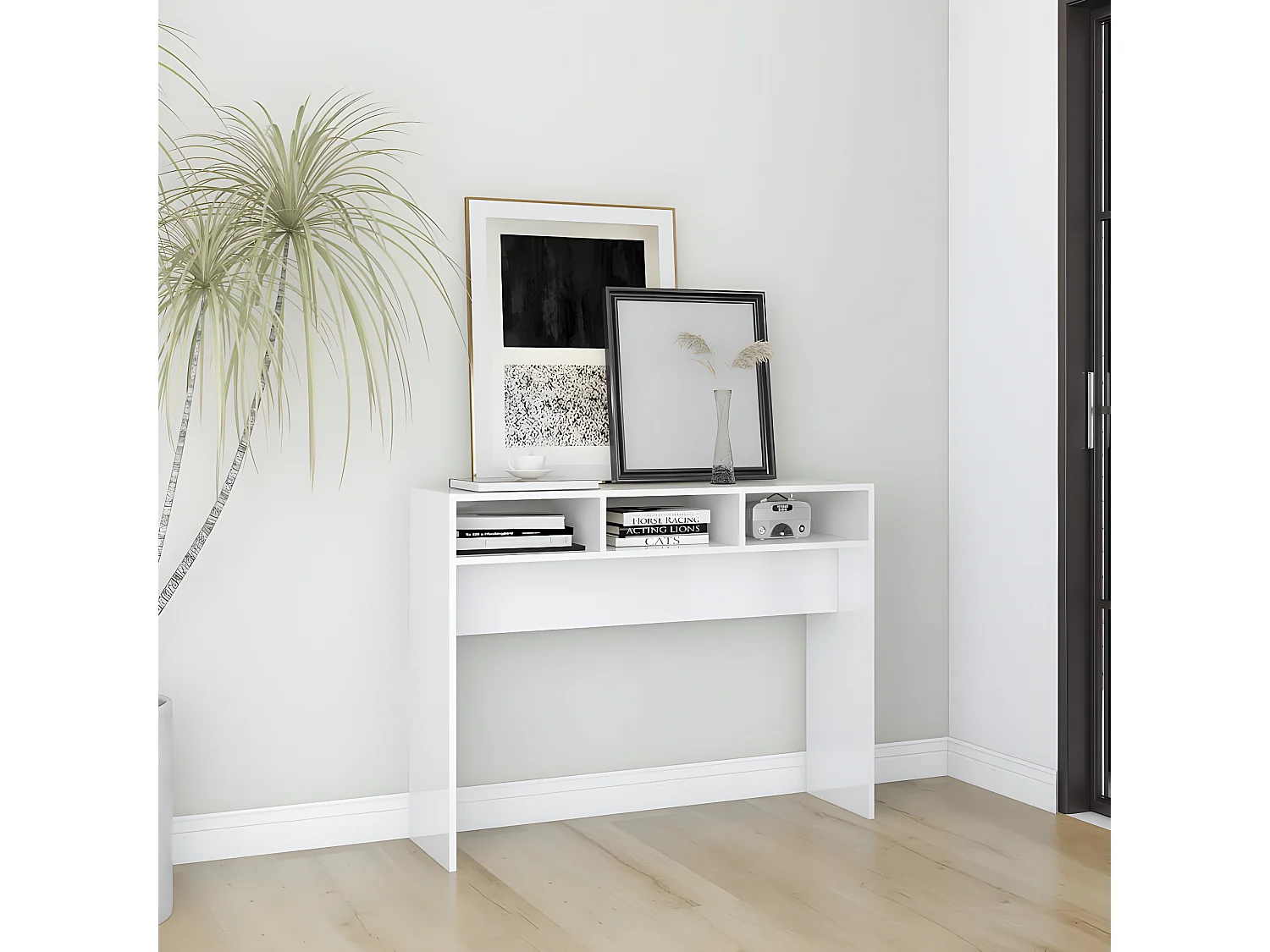 Table console Blanc brillant 105x30x80 cm Aggloméré GHR63628