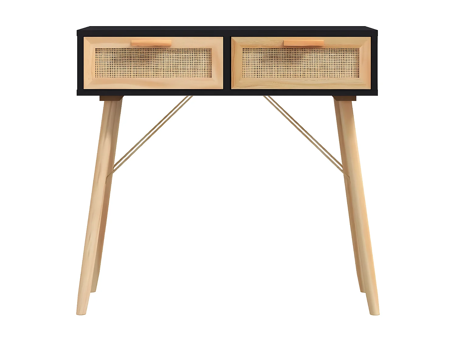 Table console Noir 80x30x75 cm Bois massif pin /rotin naturel GHR51497