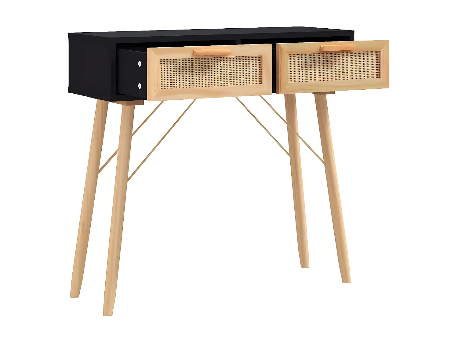 Wandtafel 80x30x75 cm massief grenenhout en natuurlijk rattan NL466513