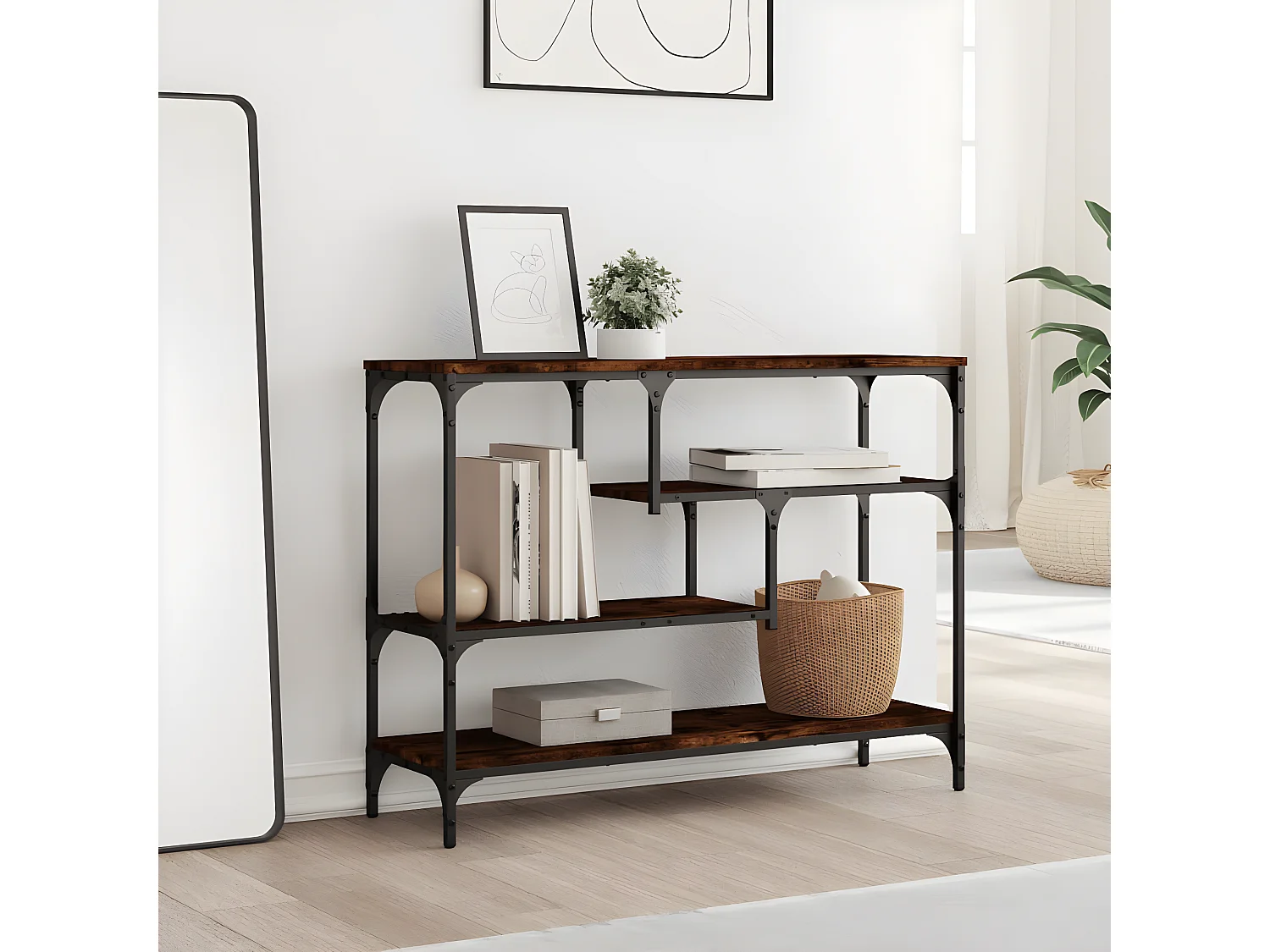 Table console chêne fumé 100x30x75 cm bois d'ingénierie GHR20171