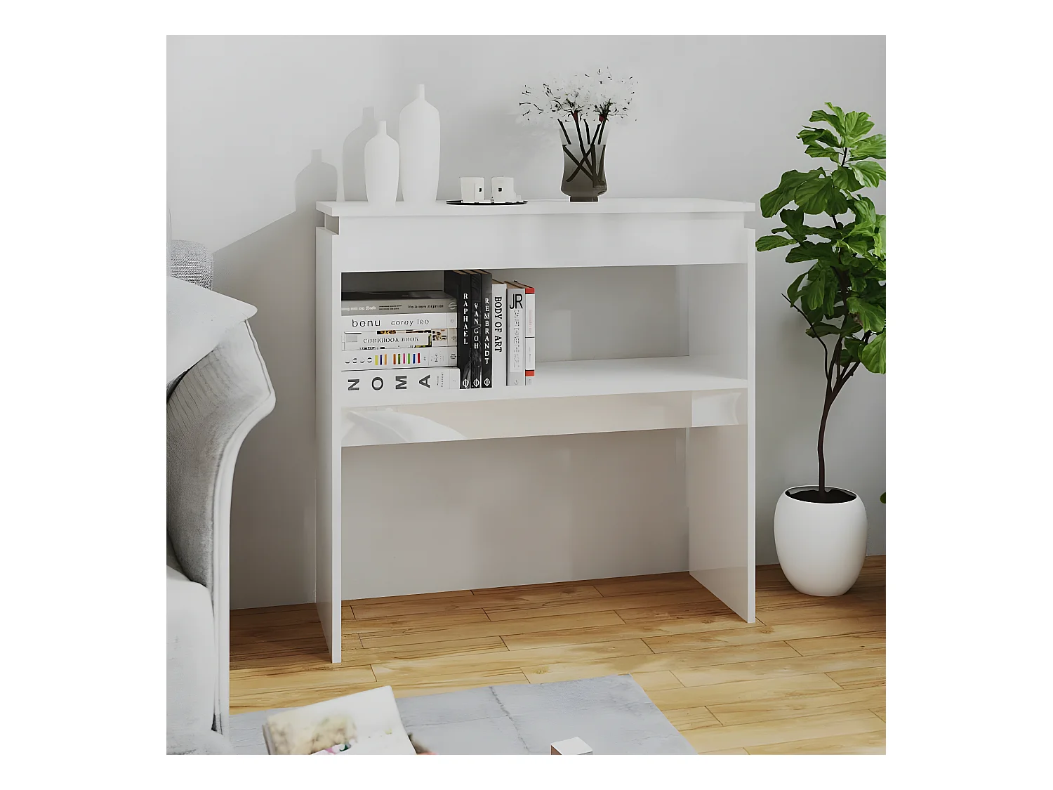 Mesa consola madera contrachapada blanco brillante 80x30x80 cm ES824056