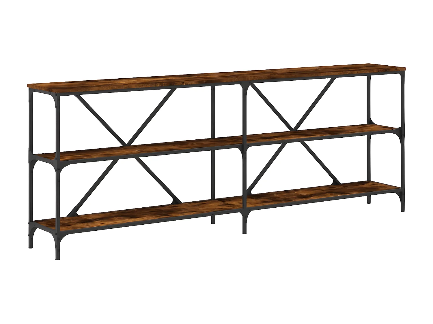 Table console chêne fumé 200x30x75 cm bois d'ingénierie et fer GHR42135