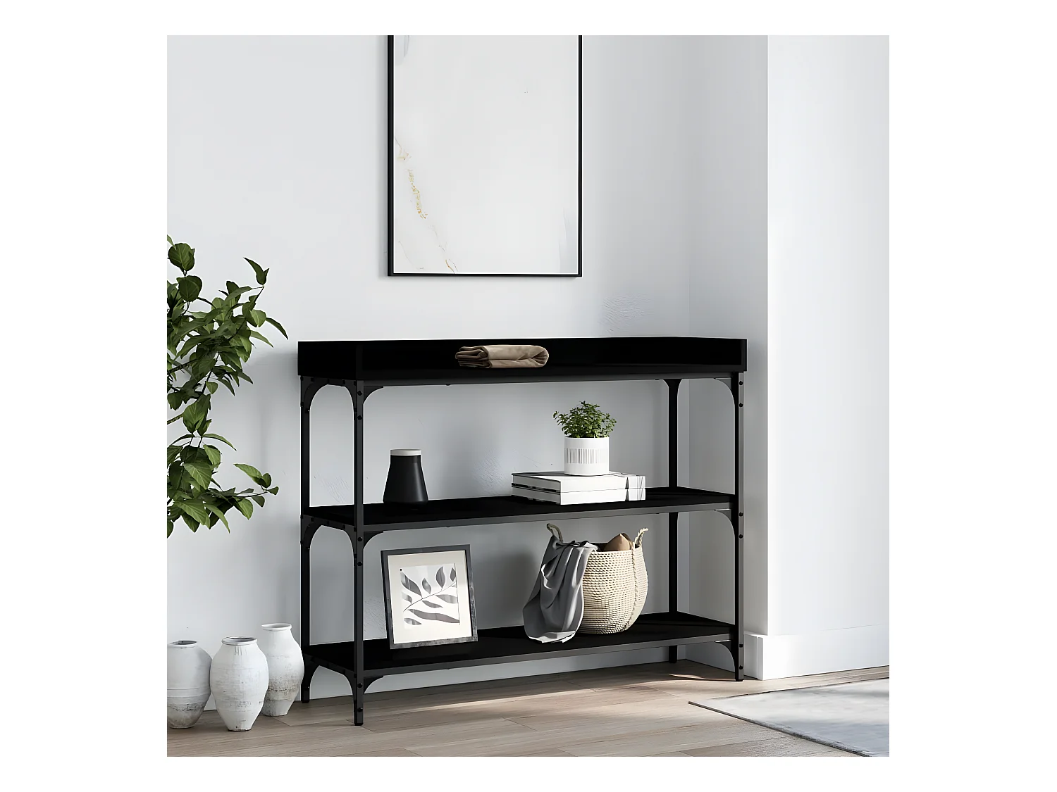 Table console avec étagères noir 100x30x80 cm GHR69618
