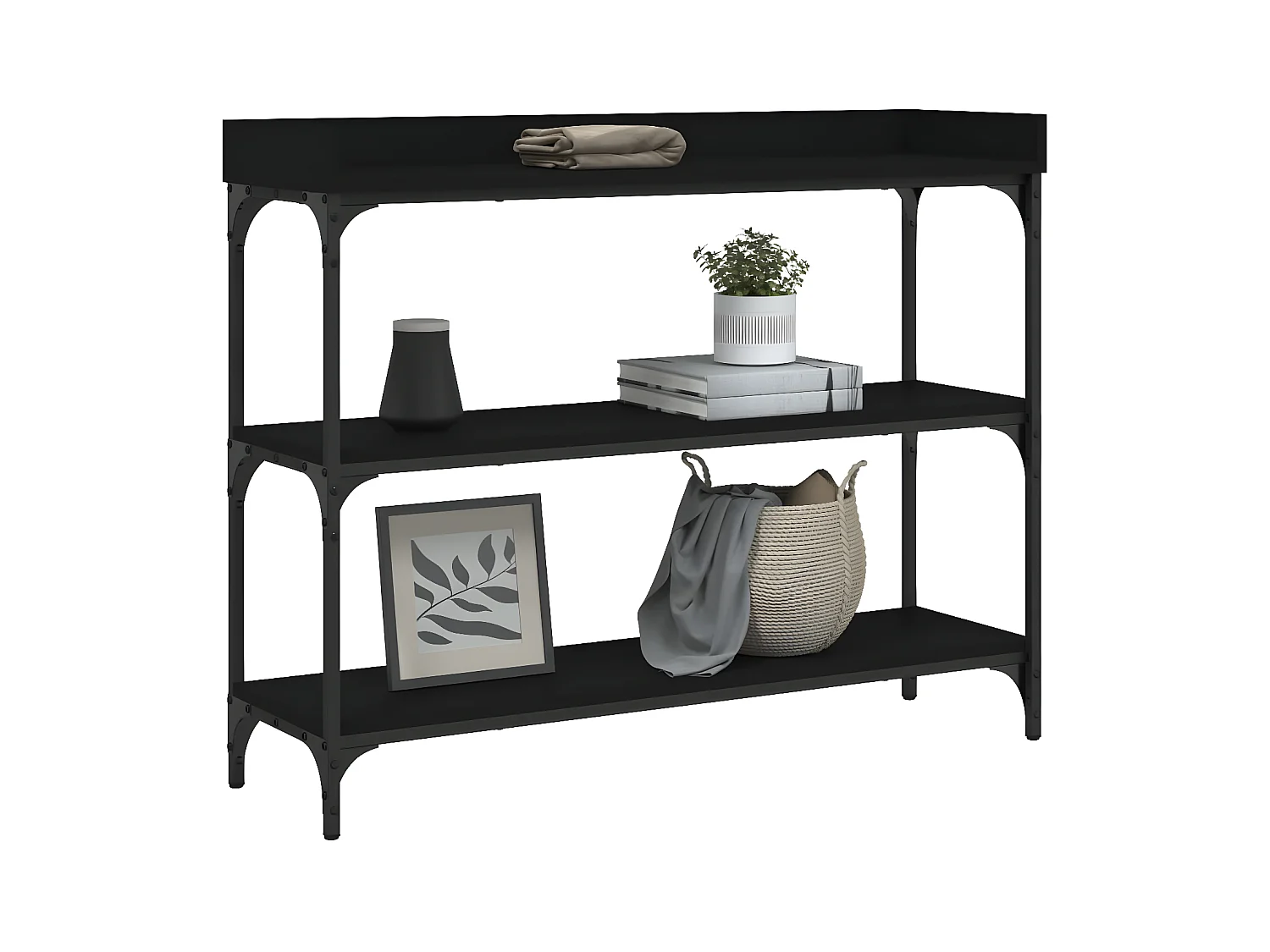 Konsolentisch,Flurtisch mit Ablagen Schwarz 100x30x80 cm -gkd529678