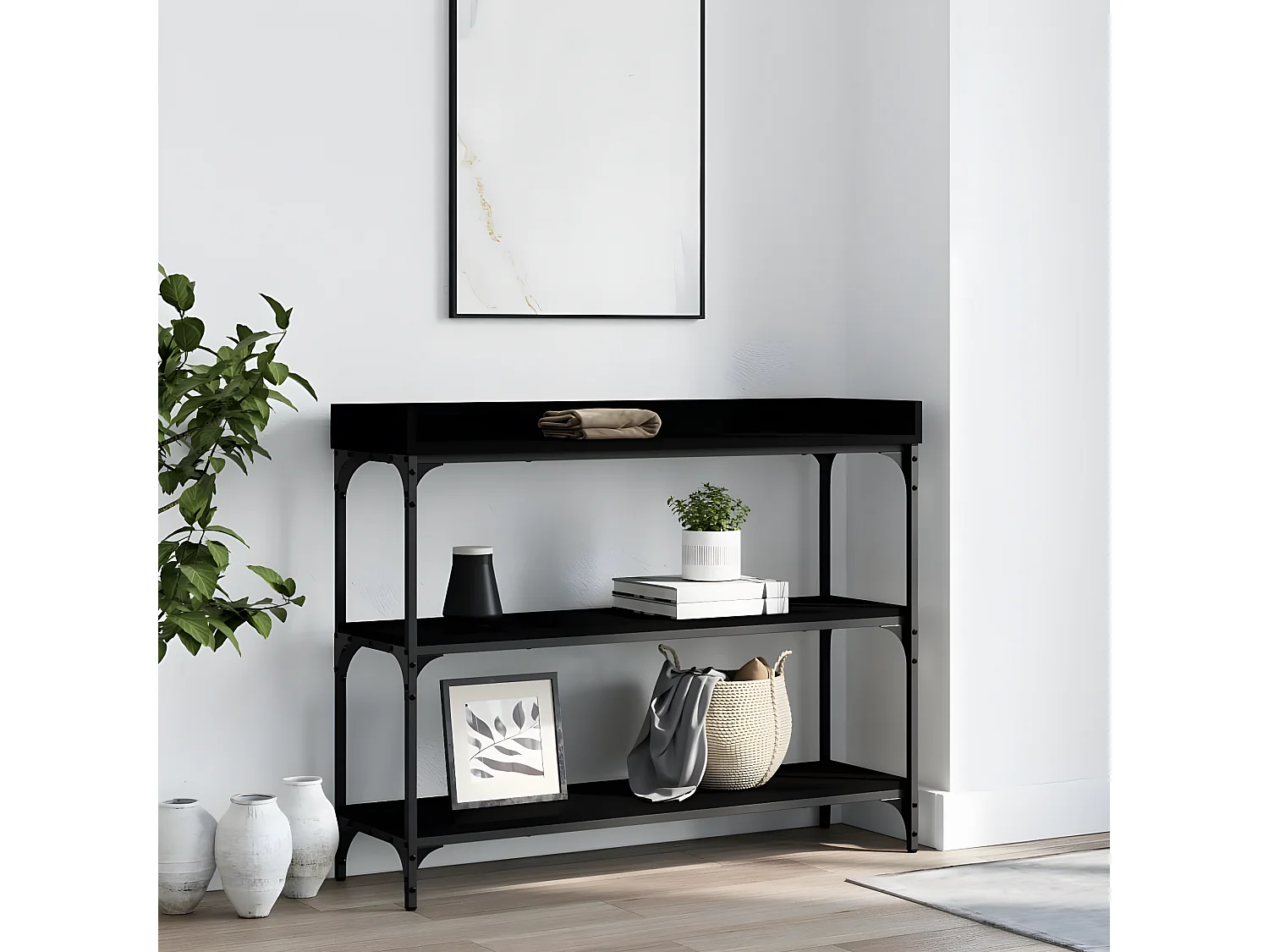 Mesa consola c/ prateleiras 100x30x80 cm preto PT887602