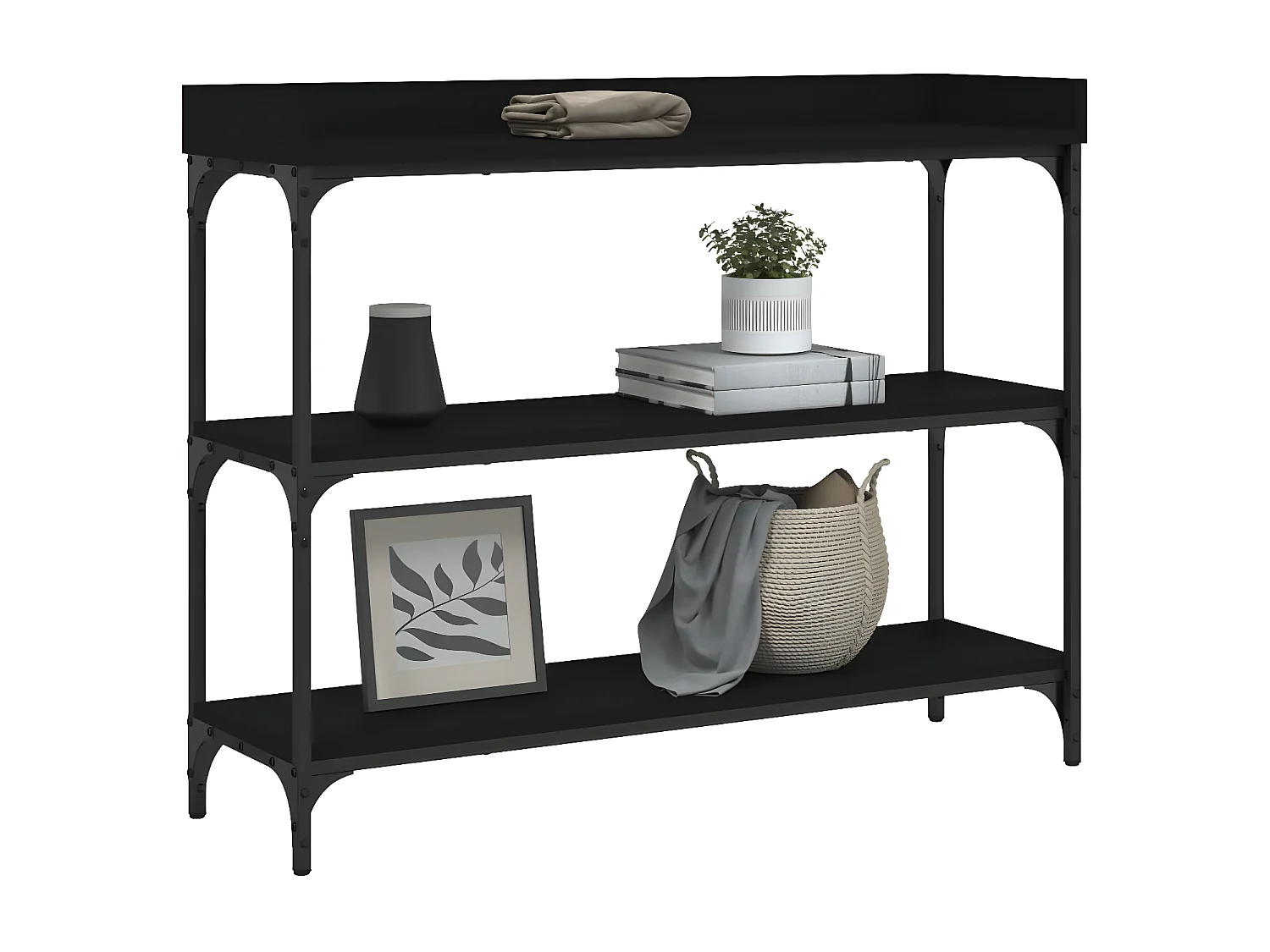Mesa consola c/ prateleiras 100x30x80 cm preto PT887602