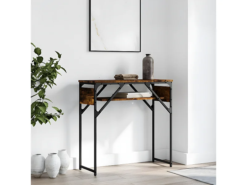 Table console avec étagère chêne fumé 75x30x75 cm GHR63823