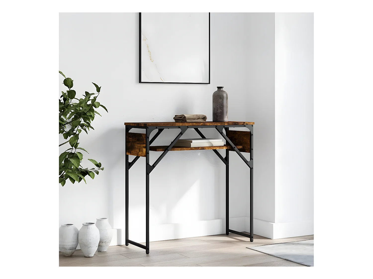 Table console avec étagère chêne fumé 75x30x75 cm GHR63823