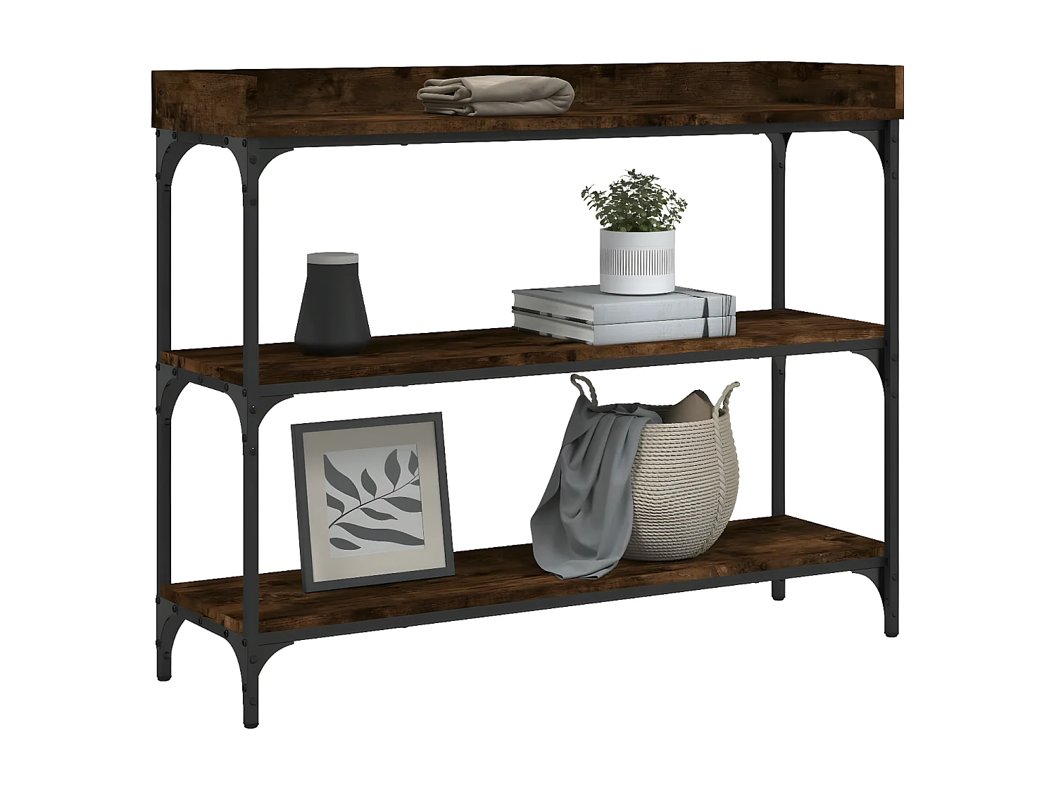 Table console avec étagères chêne fumé 100x30x80 cm GHR79032