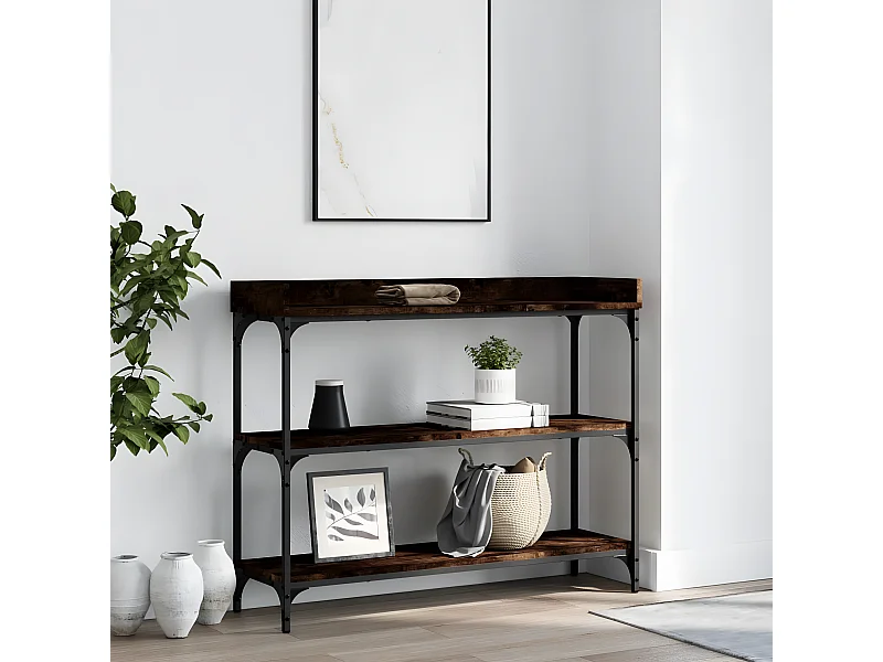 Table console avec étagères chêne fumé 100x30x80 cm GHR79032