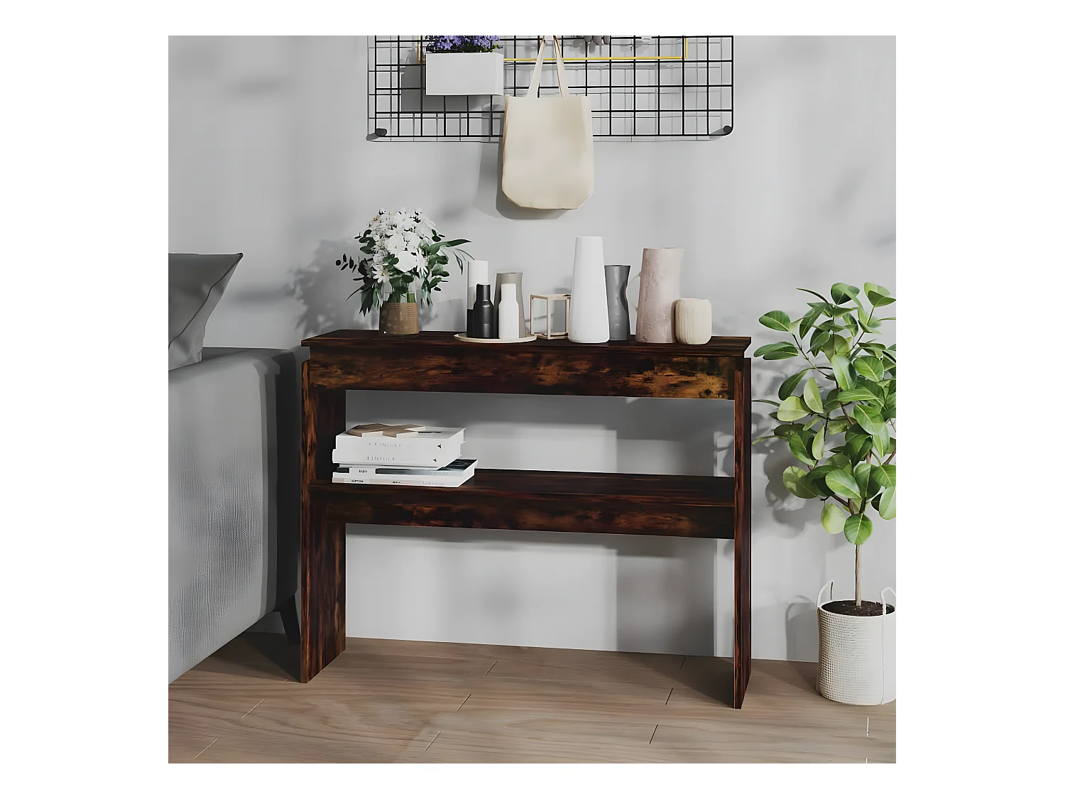 Table console Chêne fumé 102x30x80 cm Bois d'ingénierie GHR35571