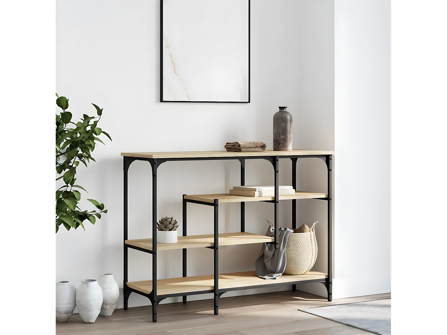 Table console avec étagères chêne sonoma 100x35x75 cm GHR74173