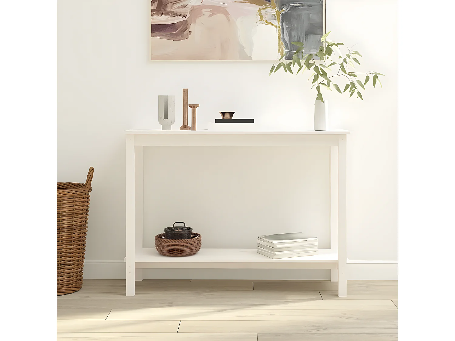 Mesa consola 110x40x80 cm pinho maciço branco PT721911