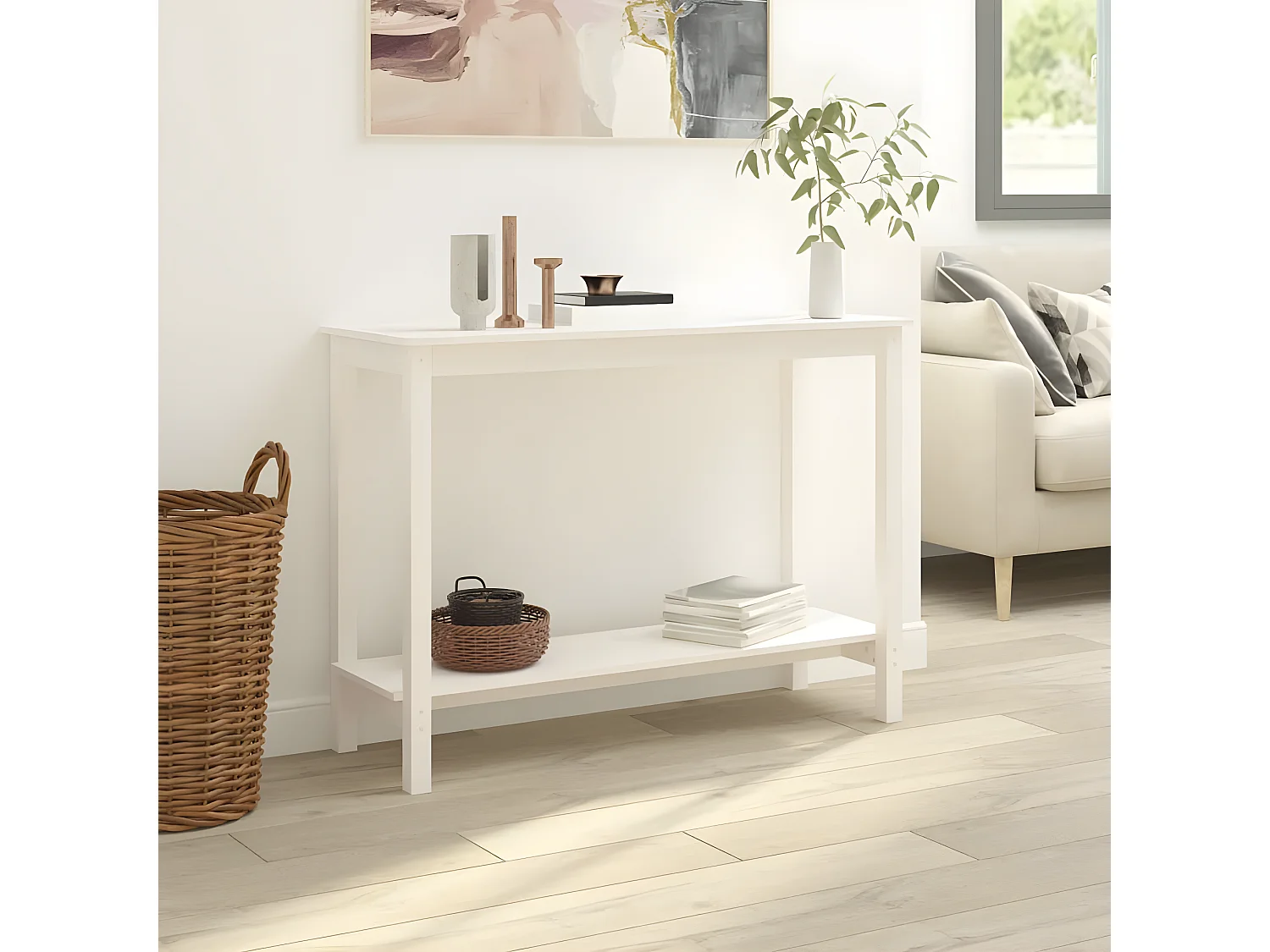 Mesa consola 110x40x80 cm pinho maciço branco PT721911