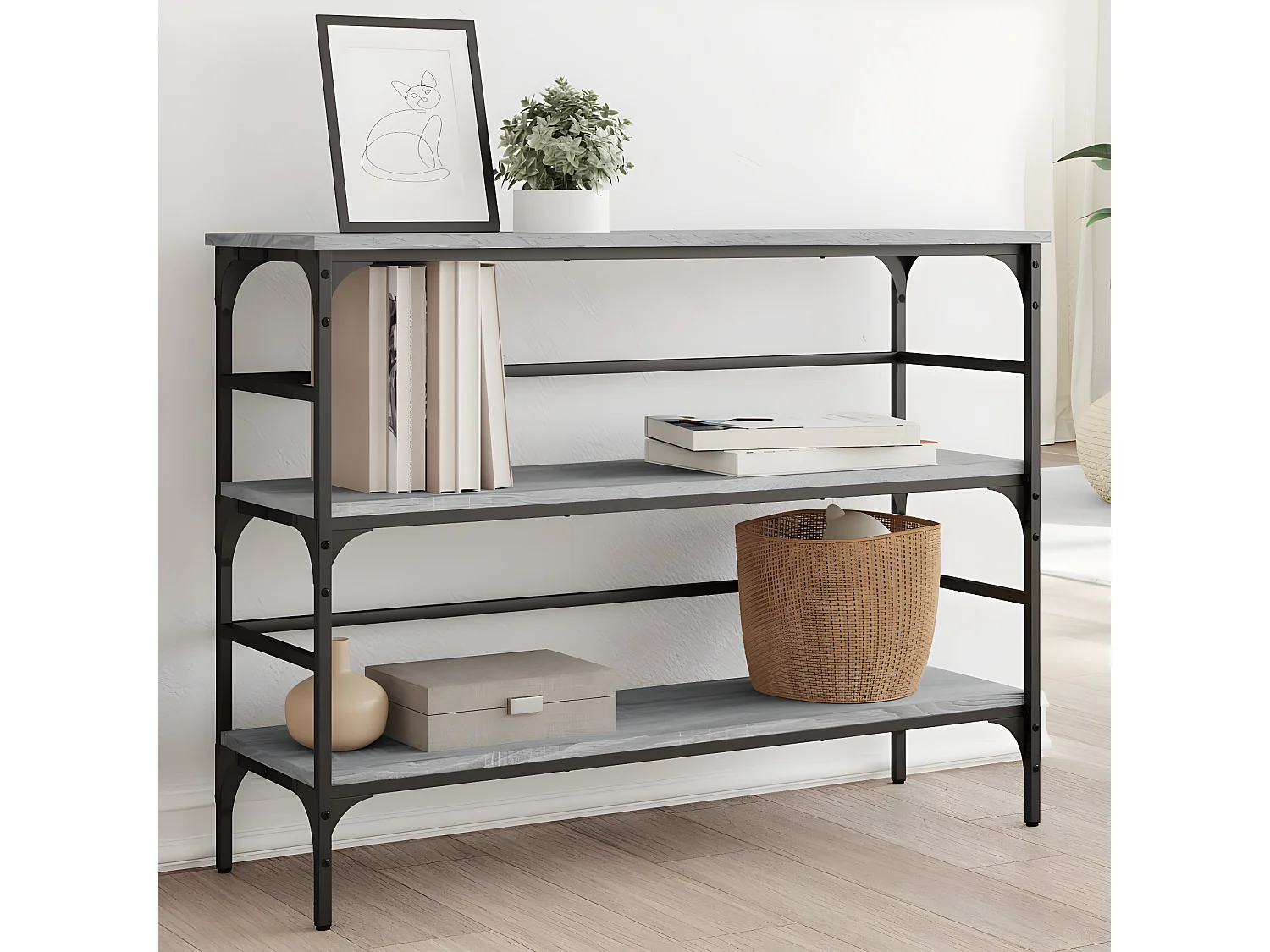 Mesa consola 100x32x75 cm derivados de madeira cinzento sonoma PT388802