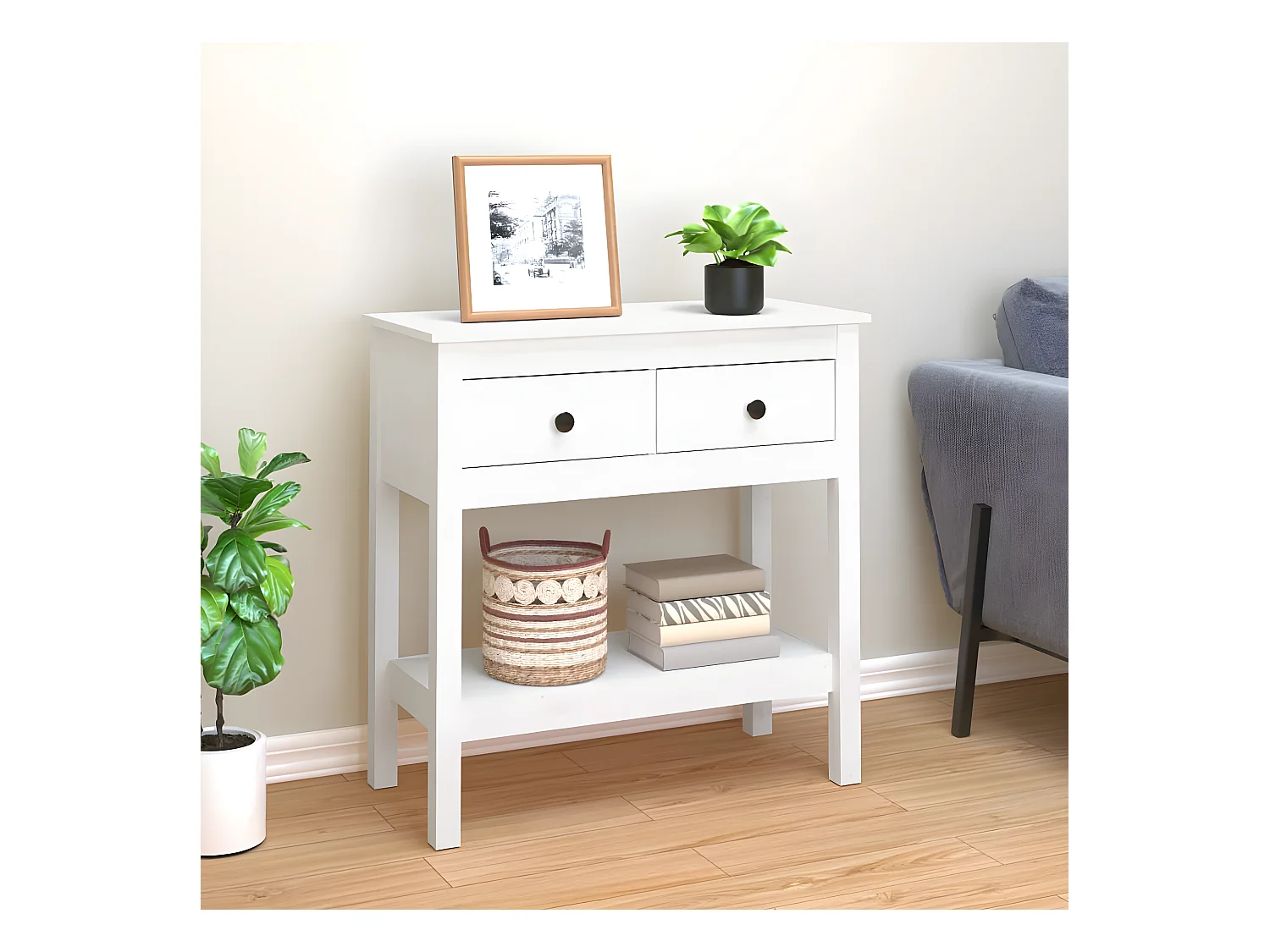 Table console Blanc 75x35x75 cm Bois massif de pin GHR18383