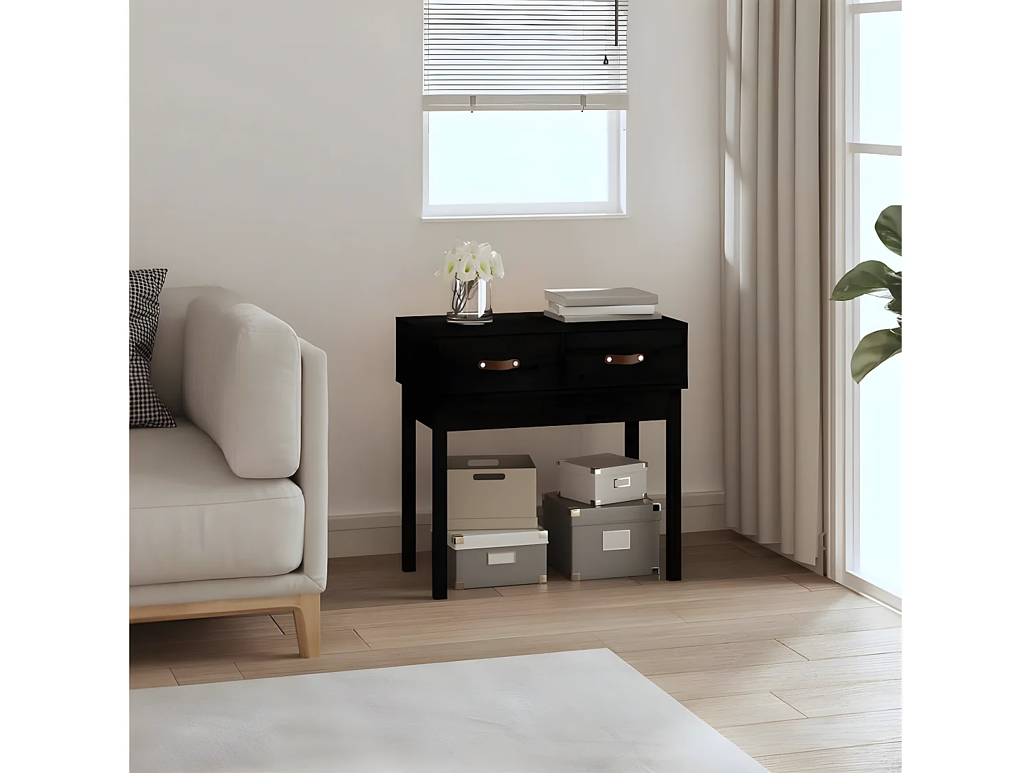 Table console Noir 76,5x40x75 cm Bois massif de pin GHR88025