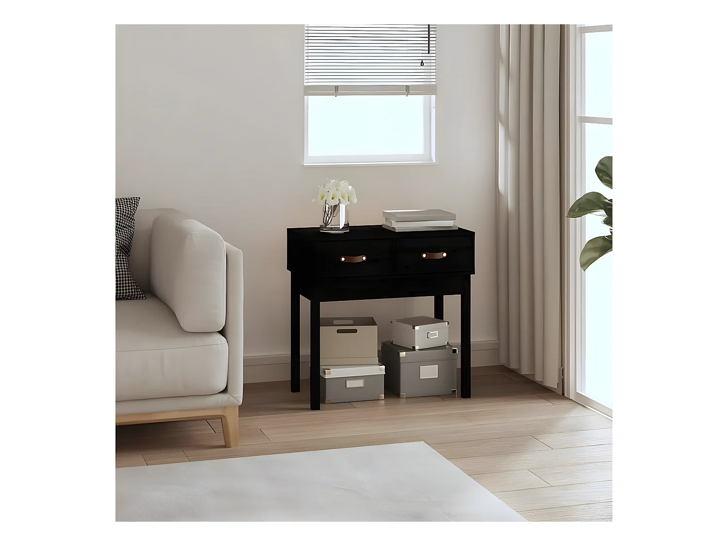 Table console Noir 76,5x40x75 cm Bois massif de pin GHR88025