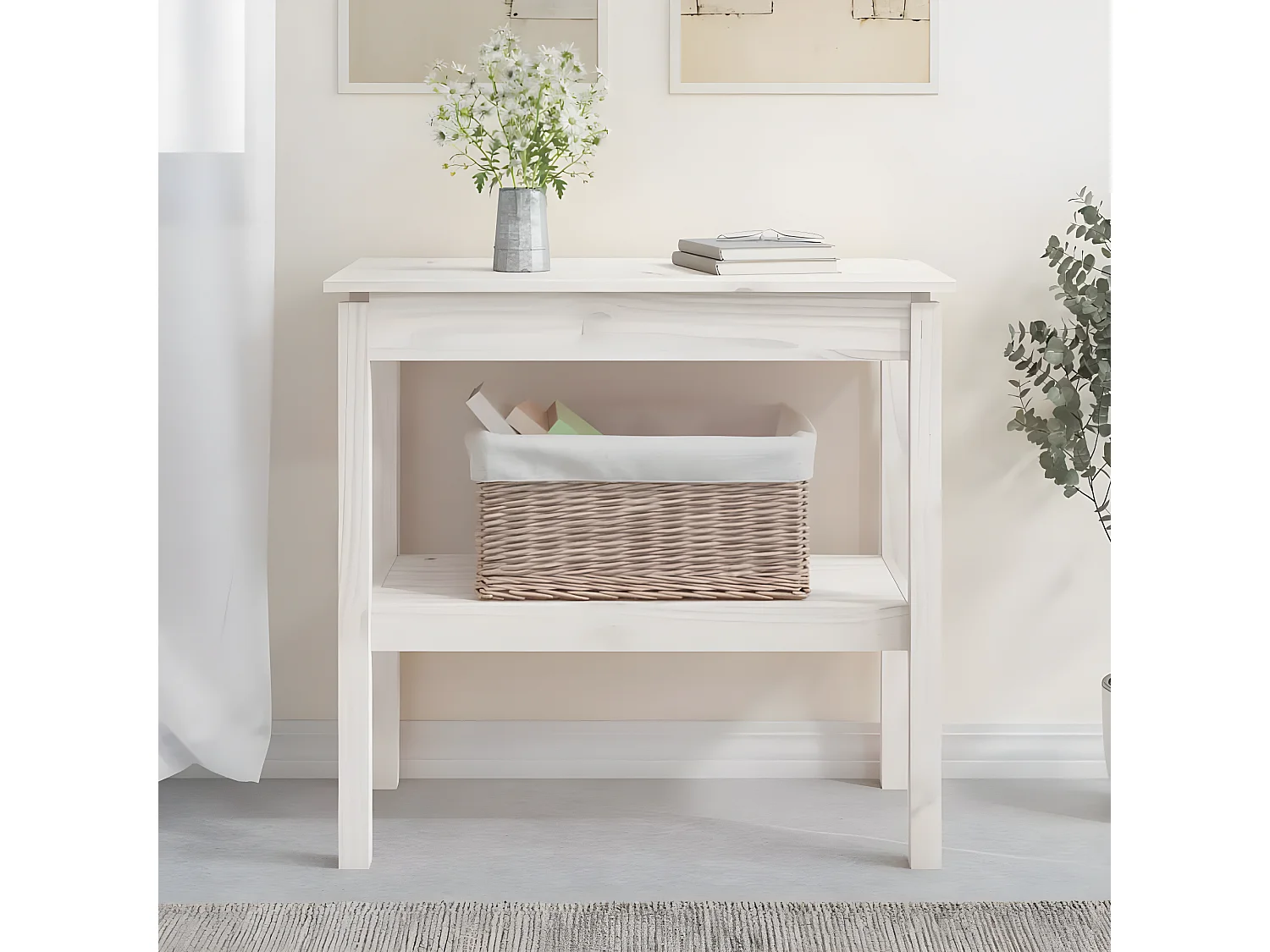 Konsolentisch,Flurtisch Weiß 80x40x75 cm Massivholz Kiefer -gkd307316