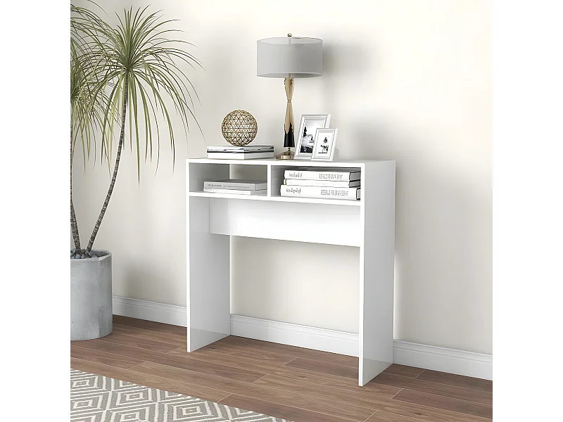 Mesa consola madera de ingeniería blanco brillo 78x30x80 cm ES665564