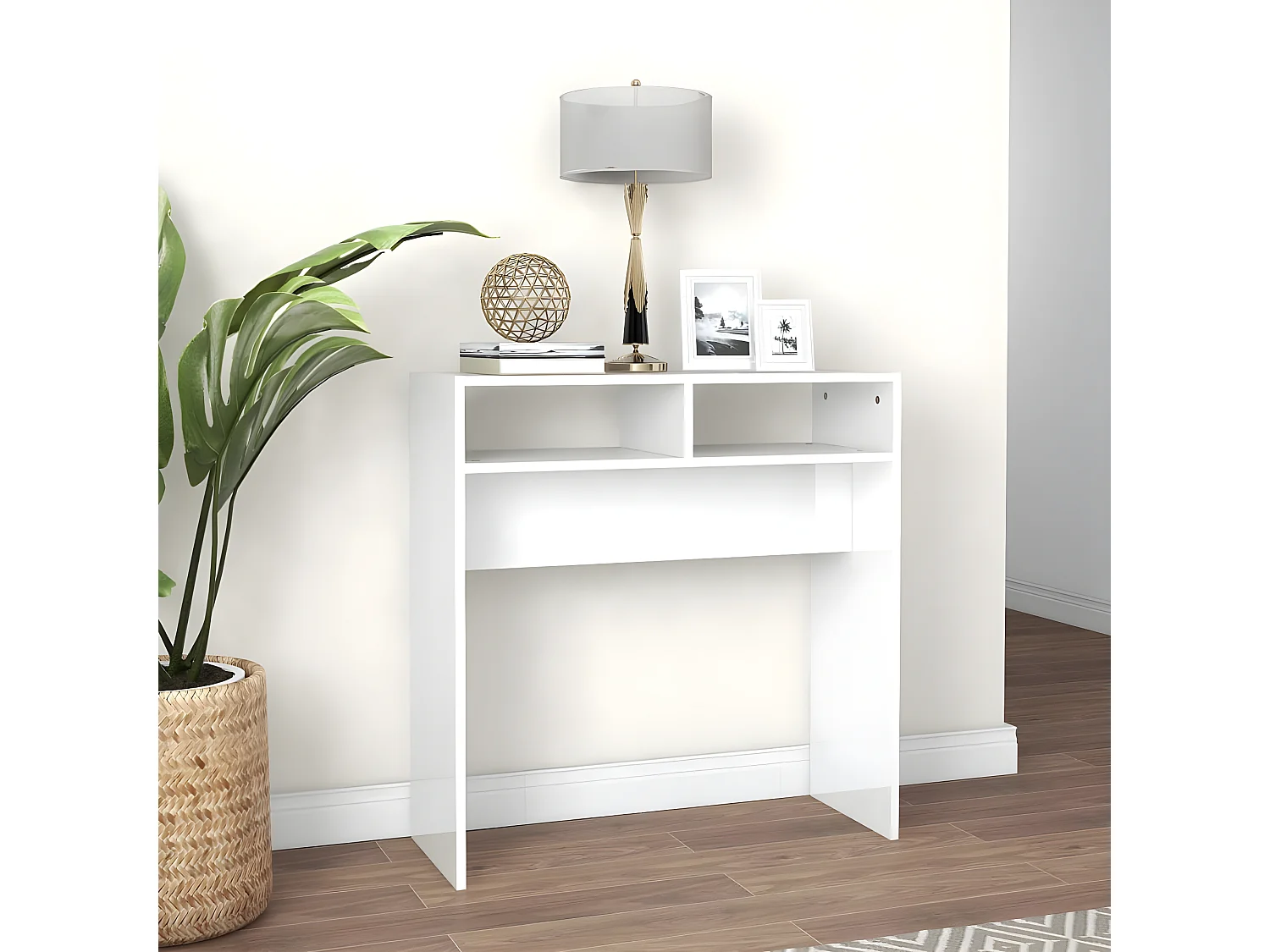 Table console Blanc brillant 78x30x80 cm Aggloméré GHR60700