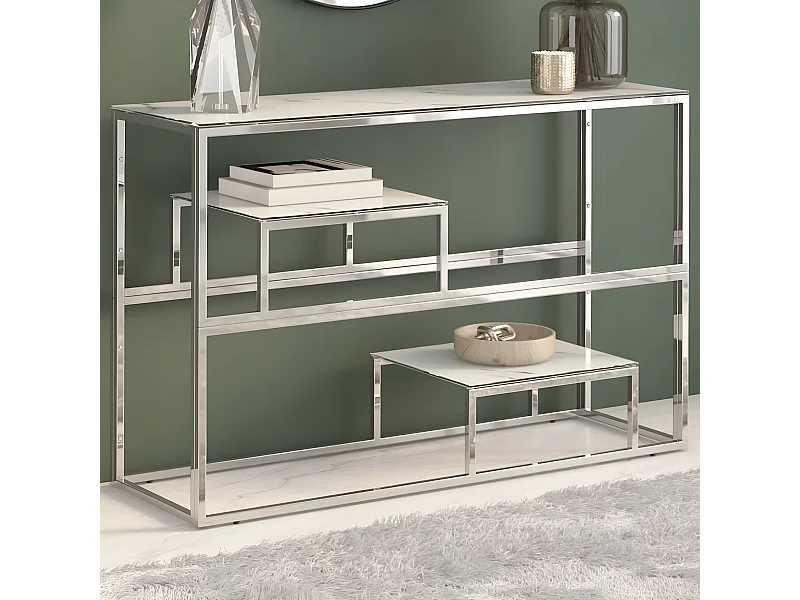 Konsolentisch,Flurtisch Silbern Edelstahl und Hartglas -gkd292666