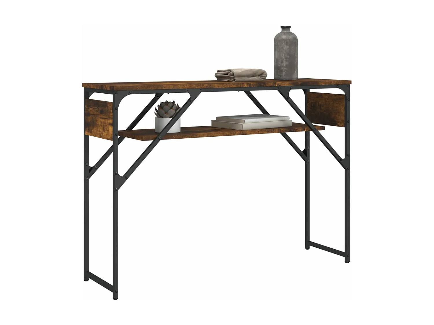 Table console avec étagère chêne fumé 105x30x75 cm GHR12988