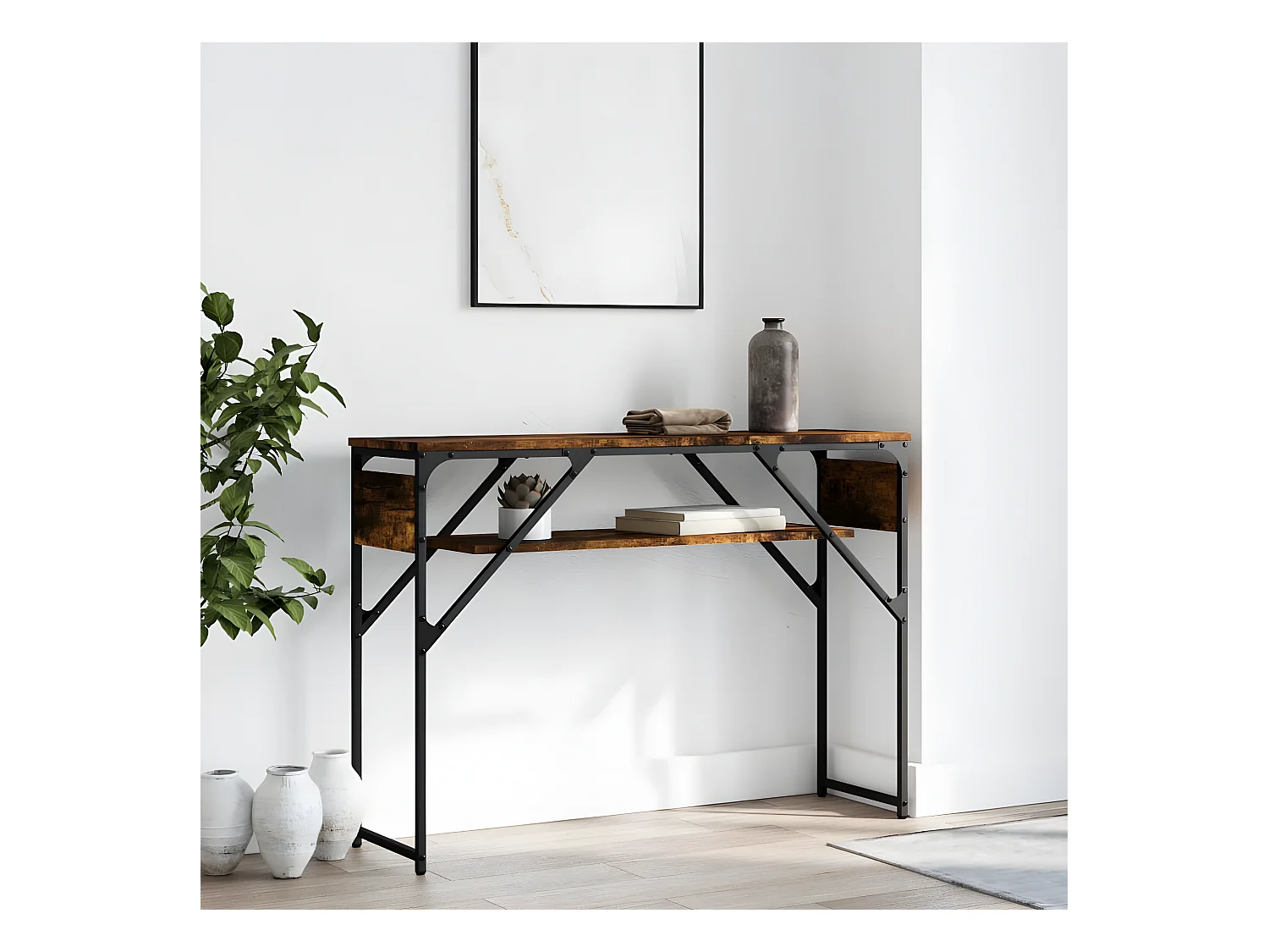 Table console avec étagère chêne fumé 105x30x75 cm GHR12988